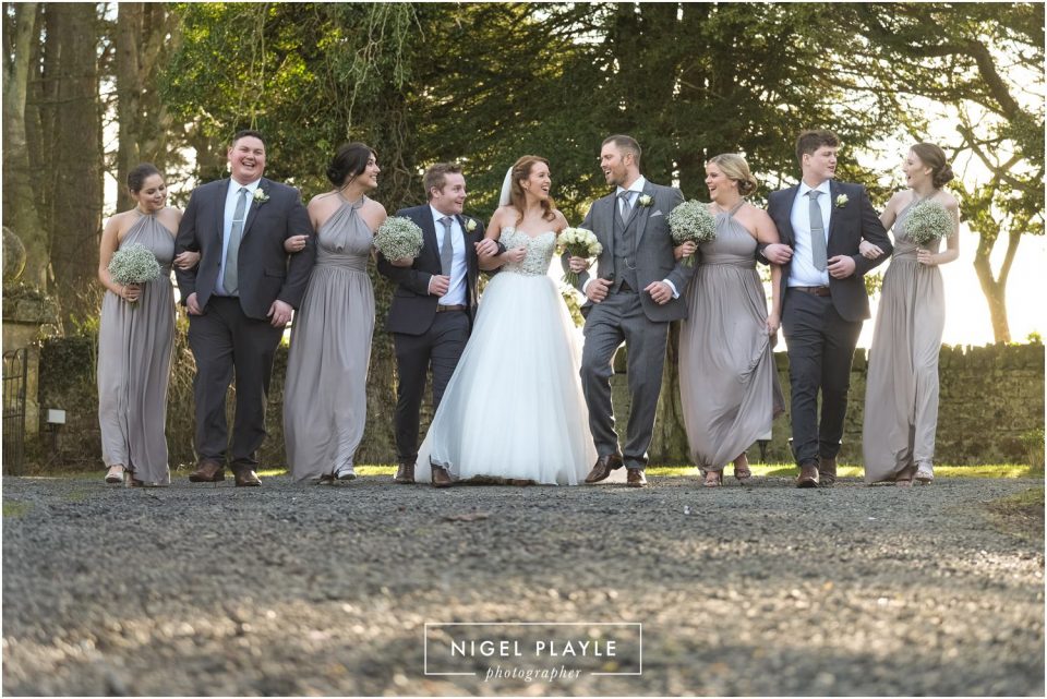 bridal party laughing
