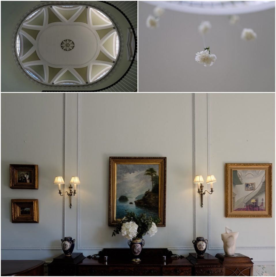 A collection of wedding photography featuring a room adorned with a chandelier and flowers.
