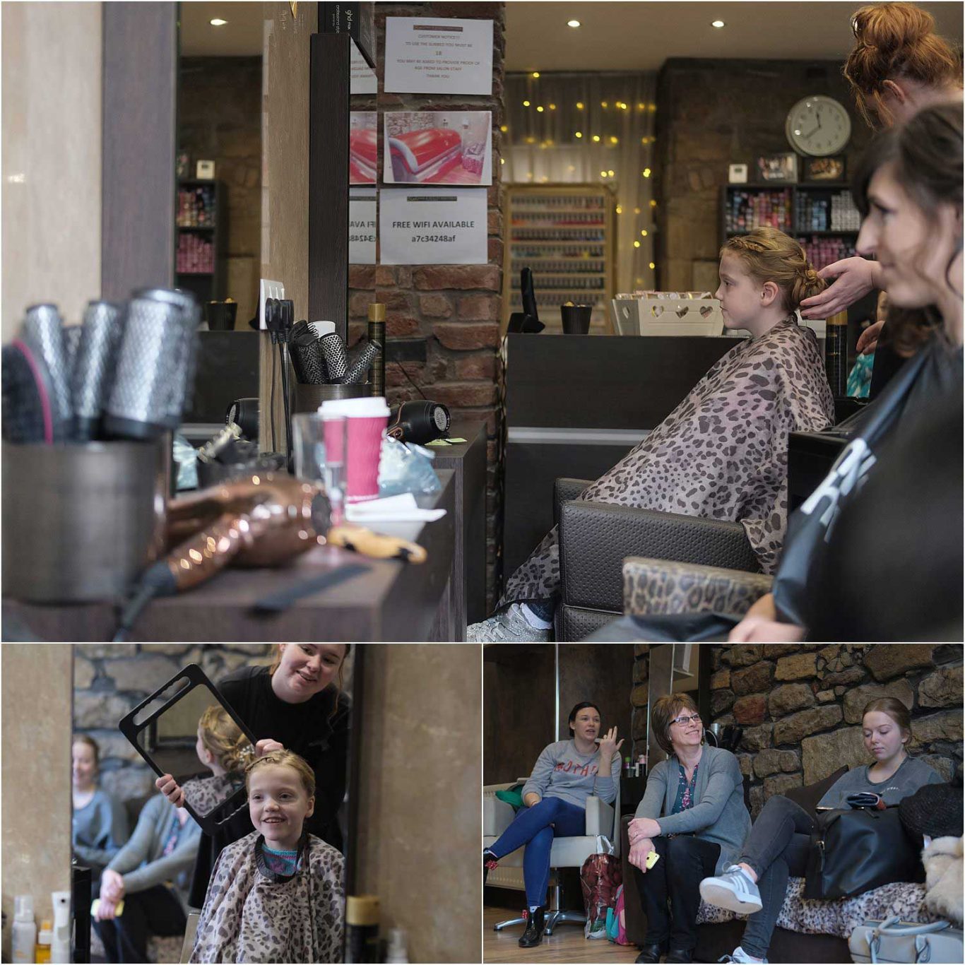 A woman is getting her hair done for her wedding in a salon.