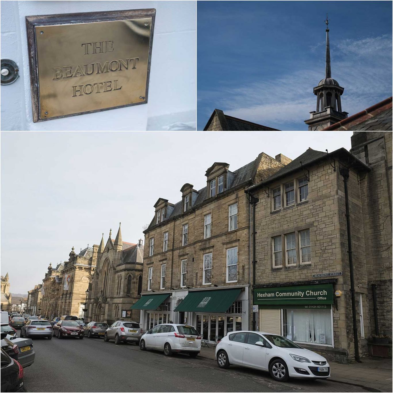 A collage of pictures of wedding venues and a sign.