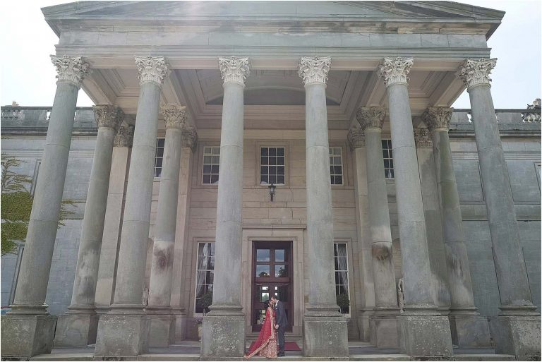 bride and groom outside of Wynyard Hall